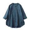 Solid Color Button Three Quarter Sleeve Shirt