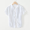 Men's Linen Short Sleeve Shirt with Stand Collar and Frog Buttons