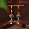 Enamel and Natural Crystal Drop Earrings, Chinese Style