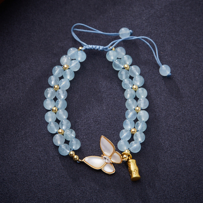 Handmade Butterfly Charm Bracelet with Aquamarine, Amethyst or Moonstone