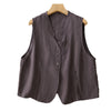 Cotton Linen Vest Women Sleeveless V-Neck Button Up Solid Casual Top