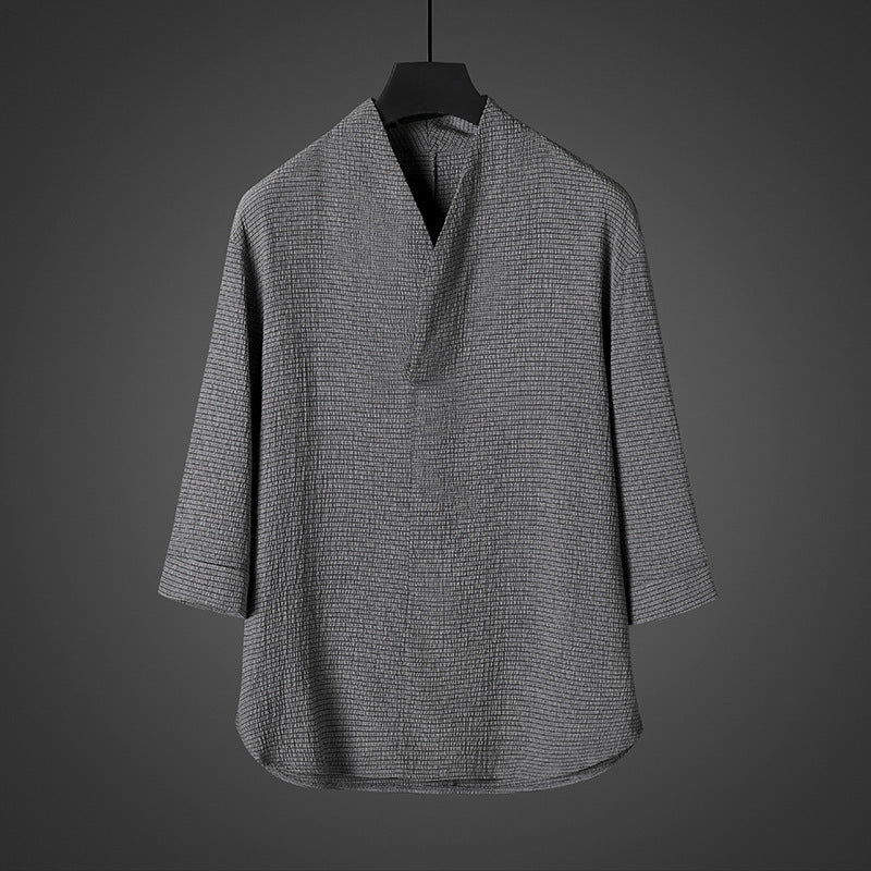 Men's Linen V-Neck Three Quarter Sleeve Shirt