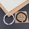Black White Stone Couple Bracelet Set with Cross Charm