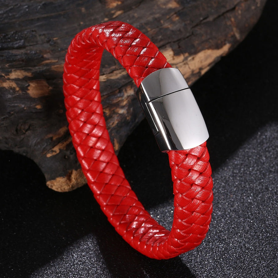 Braided Leather Bracelet with Stainless Steel Clasp