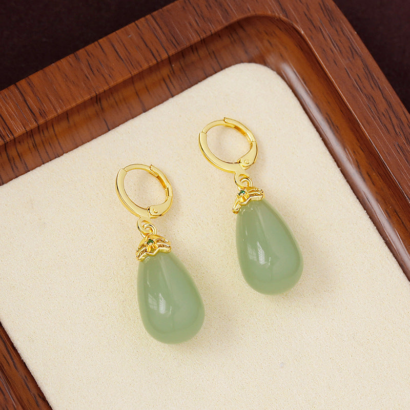Teardrop Stone Earrings with Gold-Tone Copper Posts