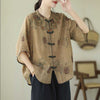 Purple Flower Print Frog-Button Design Shirt
