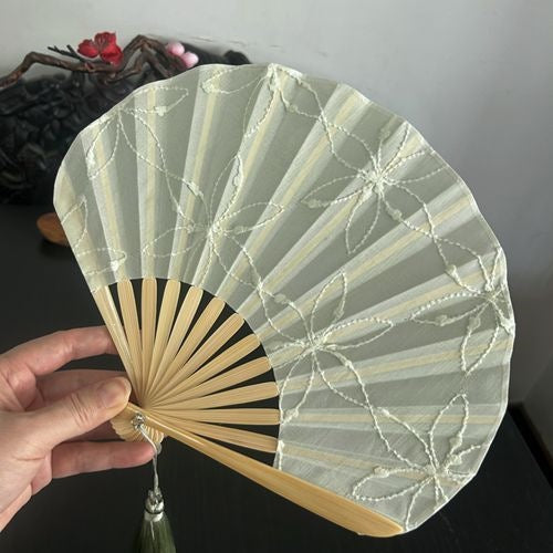 Embroidered Lace Folding Fan with Tassel