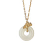 White jade peace buckle pendant with gold ginkgo leaf on a silver chain