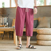 Men's Wide Leg Pants Linen Cropped Trousers