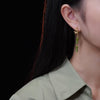 Natural Peridot Bamboo Drop Earrings, Gold Tone Leaf Studs