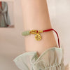 Red String Bracelet with Fu Charm and Imitation Jade Beads