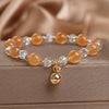 Agate Bead Charm Bracelet with Gold Tone Pendant