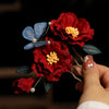 Red Camellia Flower Hair Comb with Blue Butterfly