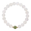 Close up of a white agate beaded bracelet with a green jade charm