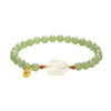 Jade Rabbit Beaded Bracelet with Coin Charm