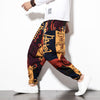 Men's Harem Pants Cotton Linen Printed Casual Trousers