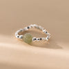 925 Sterling Silver Small Hetian Jade Bead Luck Elastic Ring