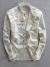 Men's Linen Cotton Long Sleeve Stand Collar Shirt