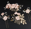 Handmade Floral Hair Comb and Pin Set with Clear Quartz