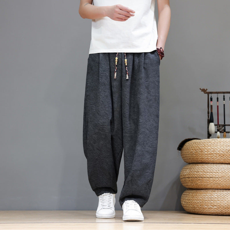 Men's Loose Harem Pants with Plant Print and Drawstring