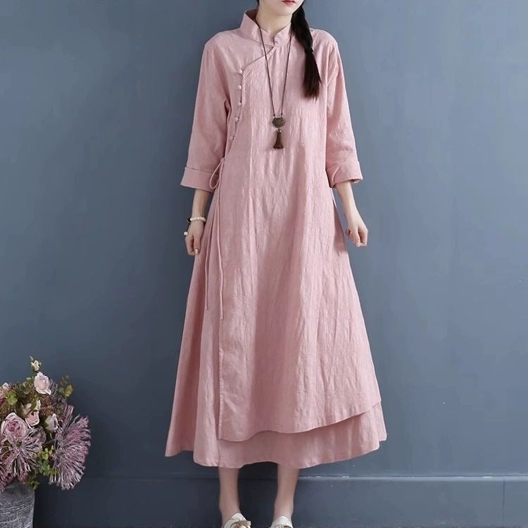 New Chinese Style Long Dress with Frog Buttons