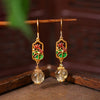 Enamel and Natural Crystal Drop Earrings, Chinese Style