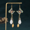 FengShui White Fortune Earrings Butterfly Drop Gold Tone