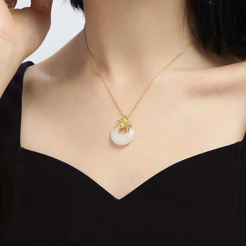 Gold Camellia Peace Buckle Necklace for Women