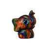 Small colorful rainbow wood elephant figurine sitting on a wooden surface