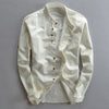 Men's Linen Cotton Long Sleeve Stand Collar Shirt