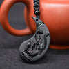 Black Obsidian Yin Yang Dragon Phoenix Necklace Pendant