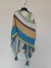 Tibetan Shawl Blue Beige Red Wavy Pattern Winter Warm Tassel Scarf