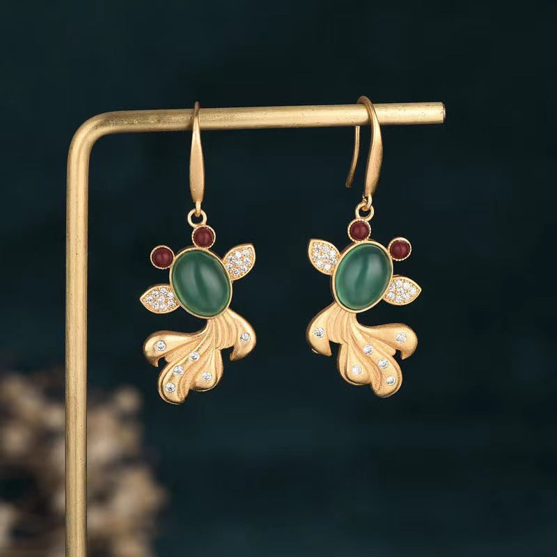 Gold-Tone Koi Fish Earrings with Faux Gemstones