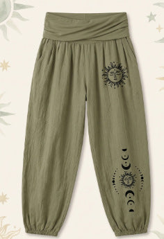 Women's Harem Pants with Lotus and Elephant Prints