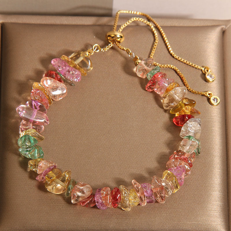 Adjustable Crystal Chip Bracelet with Gold-Tone Chain