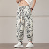 Men's Bamboo Print Harem Pants with Drawstring and Pockets