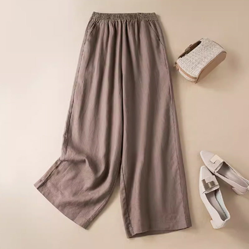 Women's Wide Leg Pants High Waist Cotton Linen Trousers