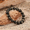 Black Obsidian Bracelet, 12mm Silver Sheen Beads