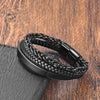 Woven Leather and Steel Chain Bracelet