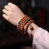 Sandalwood Mala Bracelet with Green Accent Beads