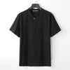 Men's Short Sleeve Linen Cotton Henley Shirt Solid Color