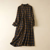 Contrast Color Plaid Buttons Design Long Sleeve Midi Dress With Pockets