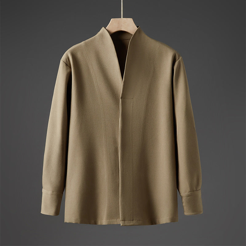 Men's Solid Fall Long Sleeve Hidden Half Button Design Men's Shirts