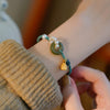 Handwoven Green Jade Peace Buckle and Pearl Bracelet