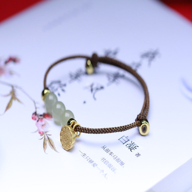 Natural Jade Lotus Seed Red String Bracelet