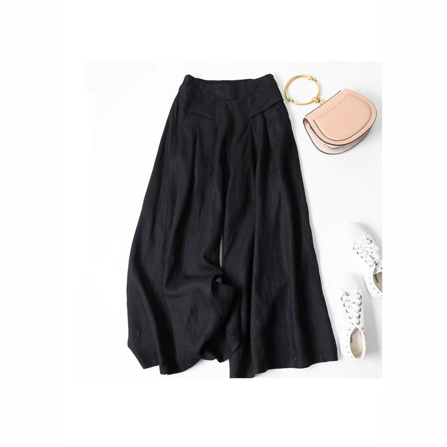 Women's Wide Leg Pants High Waist Cotton Linen Trousers