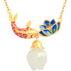 White Koi Fish Lotus Copper Protection Necklace Pendant