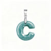 Natural Blue Water Jade Letter Pendant Necklace Titanium Steel