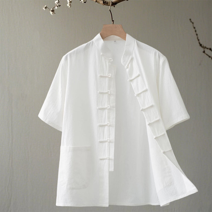Men's Cotton Linen Tang Suit Shirt Short Sleeve Chinese Style Top