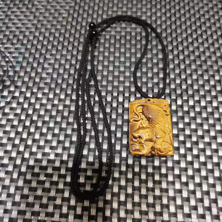 Tiger Eye Tiger Pendant Necklace with Chinese Zodiac Charm